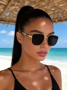 Women's Geometric Design Sunglasses, Elegant Daily Wear Shades, Perfect for Outdoor Use, Trendy Beach Eyewear, Stylish Ladies' Eyewear Accessories