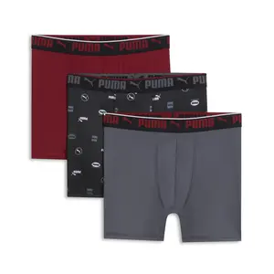 PUMA Mens 3 Pack Athletic Boxer Brief  - Black, Grey, Red
