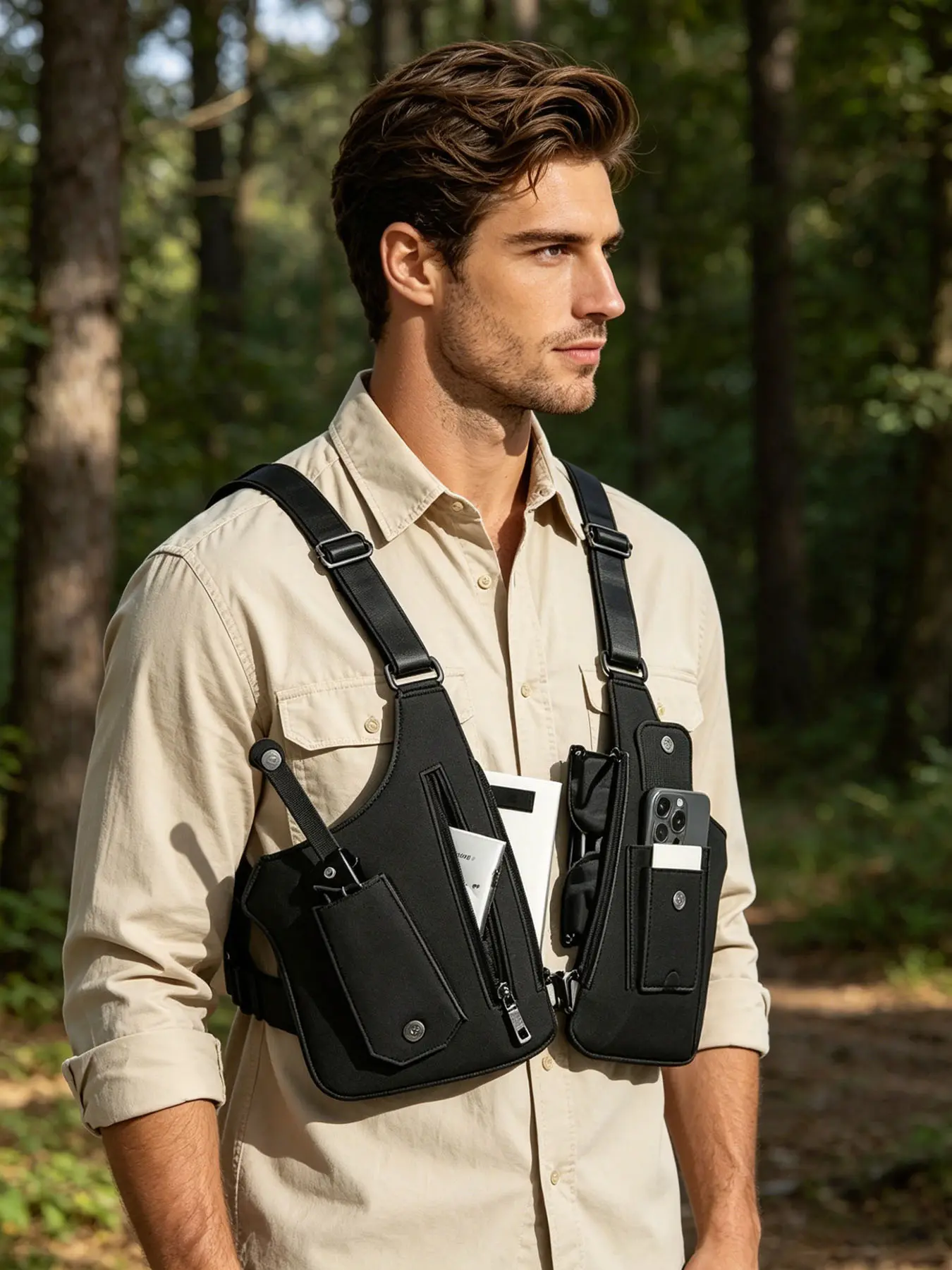 Vest Style Underarm Crossbody Harness Bag, Trendy Layered Streetwear Pack with Multi-Pocket Storage, Lightweight Design for All-Day Comfort, Perfect for Everyday Carry, Outdoor Hiking, Fishing & Sports Events, Versatile Bag
