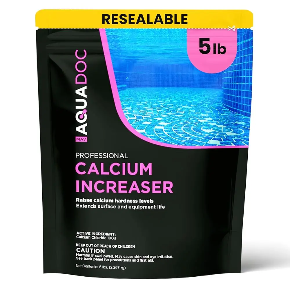 MAV AquaDoc Fast-Dissolving Calcium Chloride Pool Hardness Increaser - 5 lb, 200-400 ppm Support, Saltwater & All Types Compatible, Made in USA, Easy to Add for Optimal Water Chemistry & Long-Term Care, Pool Chemicals, Compatible With All Pool Types