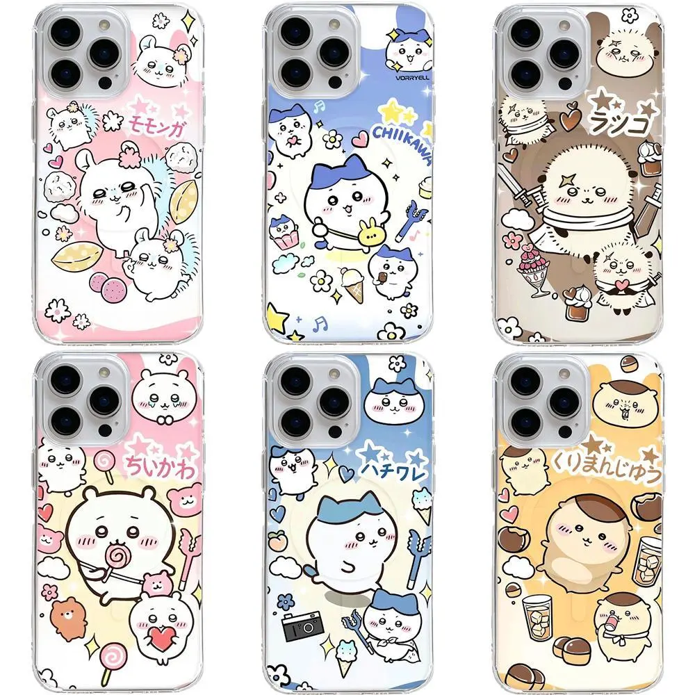 Kawaii Chiikawa Series Hybrid Smartphone & Cellphone Case - Magnetic Snapon Silicone, Shockproof Polycarbonate, Dustproof Edges, Camera Protection for iPhone 17 Pro Max,16 Pro,15,14 Plus,13,12,11 & Samsung S26-S23 Plus Ultra, Ideal Custom Birthday Gift