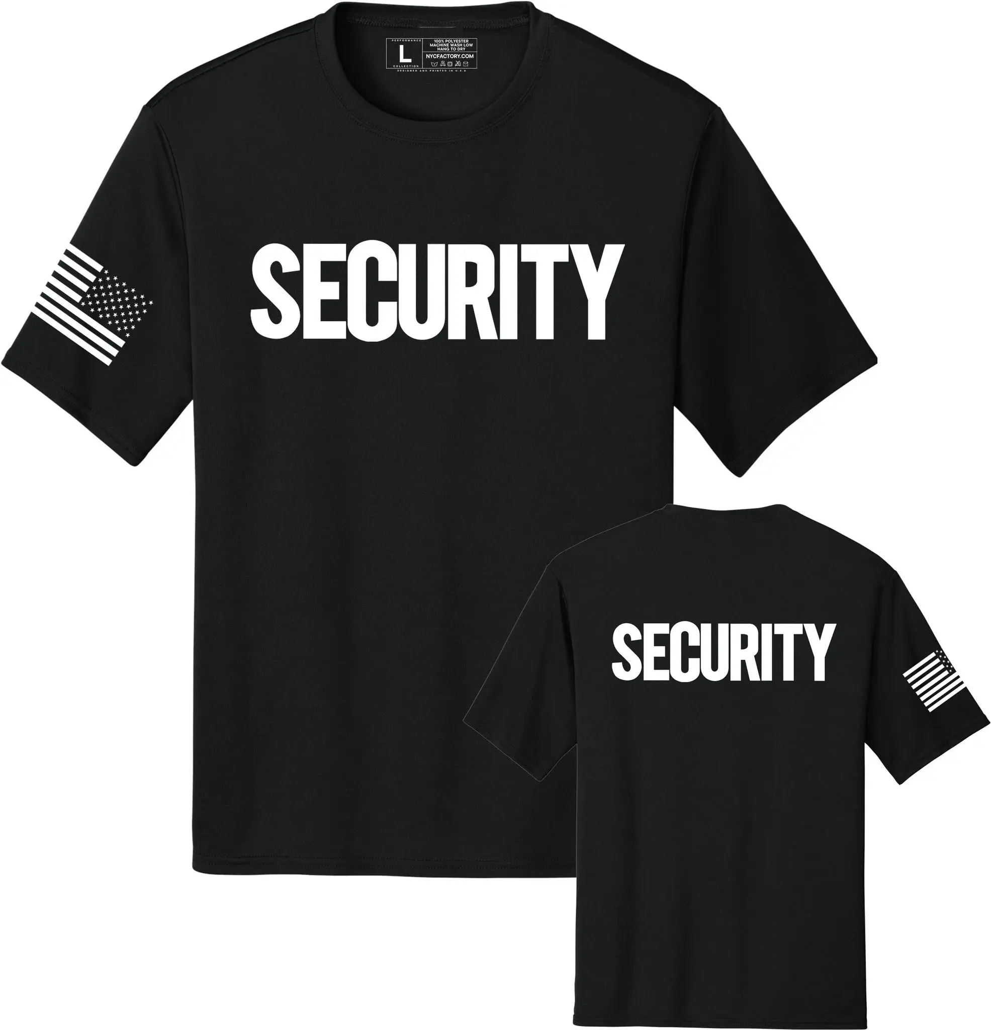 Men's Security T-Shirt with Full Front Back & Sleeve USA Flag Design Solid Colors 100% Cotton Fitted Short Sleeve Crew Neck Casual Street Style Summer Medium Length