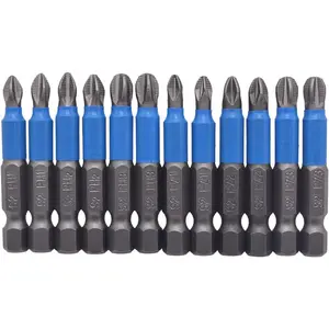 12 count 50mm S2 Steel  Anti Slip Cross Pozidriv  Bits Set PH1 PH2 PH3 PZ1 PZ2 PZ3 1/4 Inch Hex Shank Cross  Drill Bit