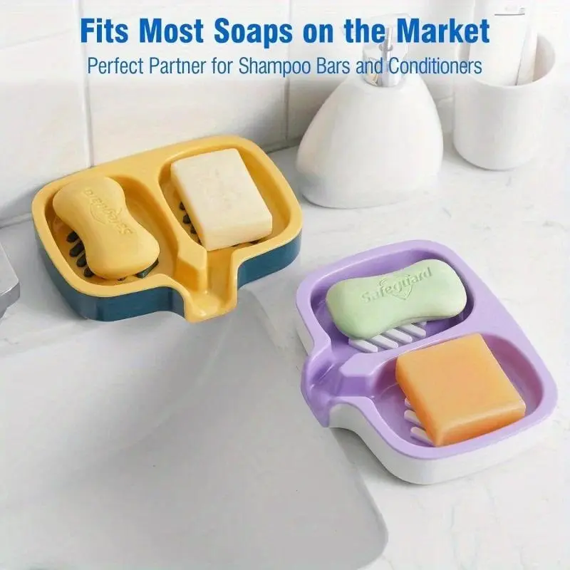 Plastic Double-Layer Soap Dish with Drainage Spout - Shampoo Bar Holder, Storage Container for Bathroom & Kitchen
