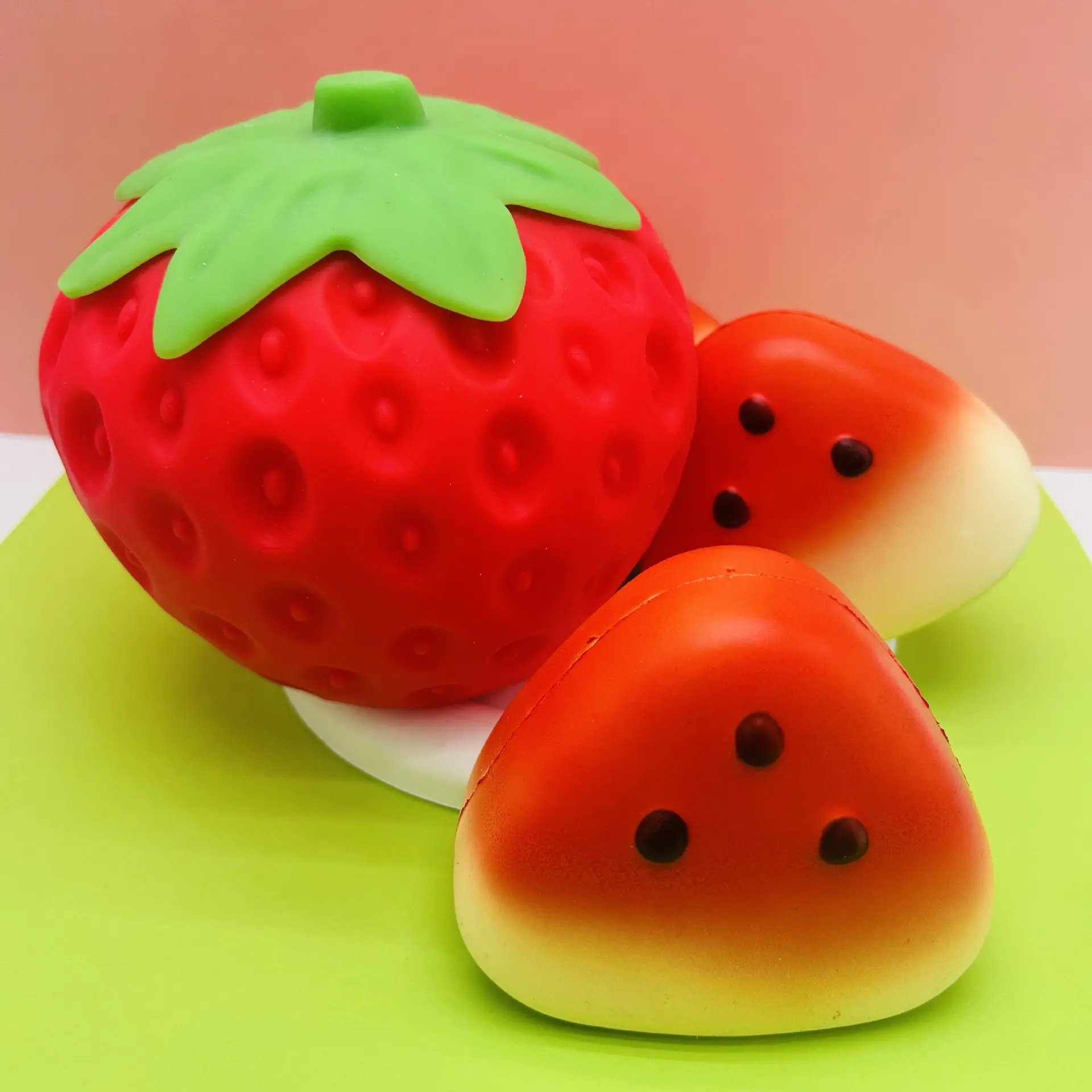 Squeeze Strawberry - Extra Large 5" Squishy  Ball for Adults & Kids 3+ - Fruity Fidget Toy for  Relief & Sensory Play - Safe & Durable Non-Toxic Material Stress Glutinous Rice Cake Vibrant Tool Cat Ear Plushie Mystery Box BeyBattle Set with Launchers