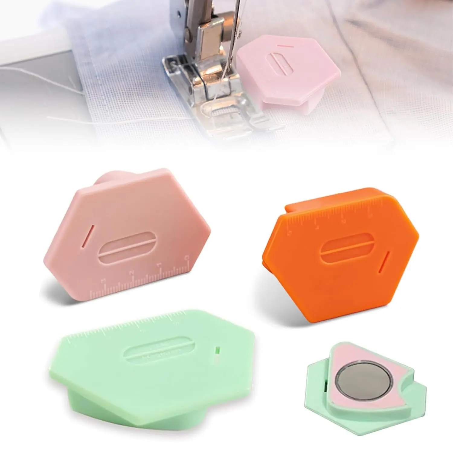 3 Pack  Seam Guide for Sewing Machine, Upgraded Multifunctional Polygonal Hemmer Guide with Scale, Universal Sewing Accessories Supplies for  Making Machines (3color)
