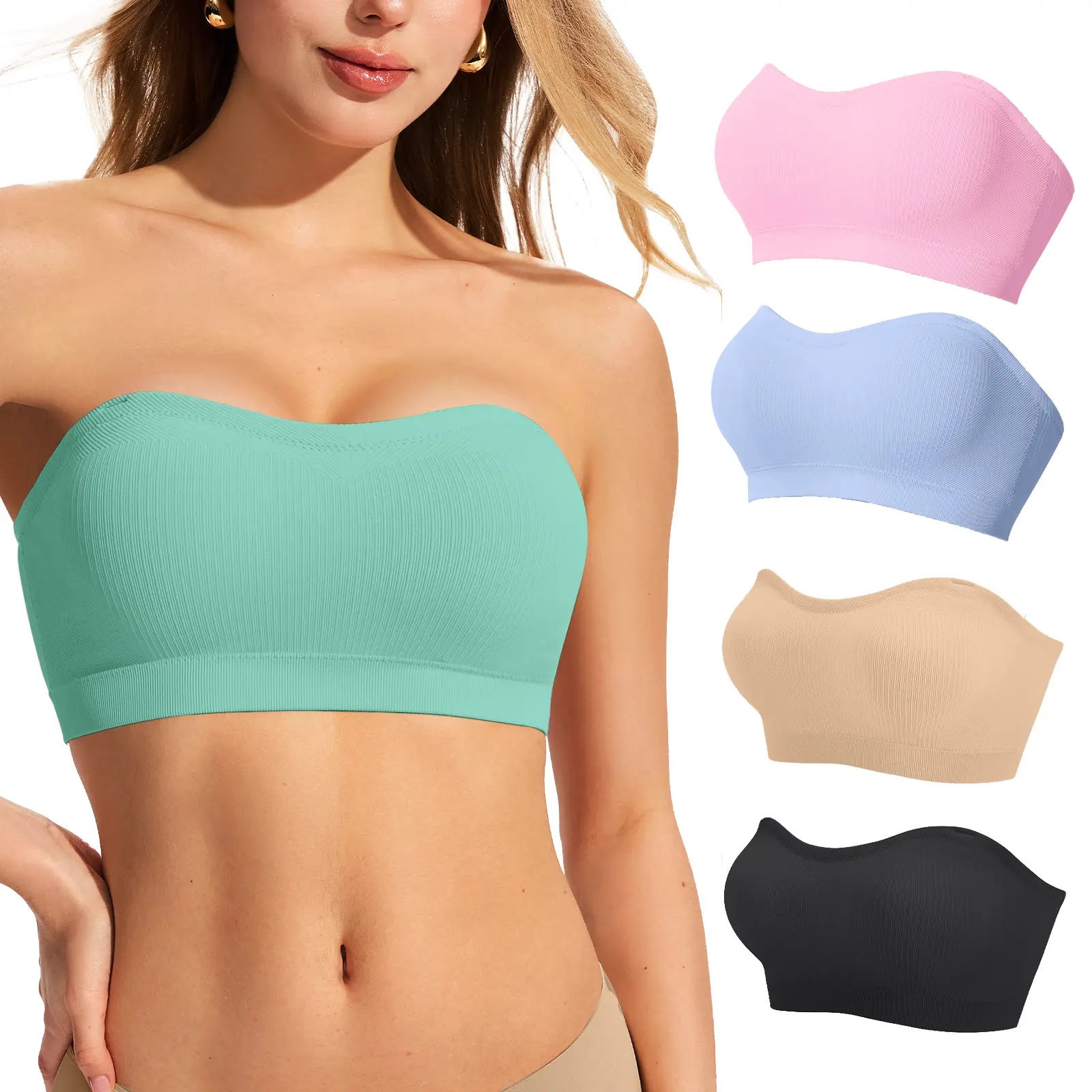 OEAK Women Non-Slip Strapless Bras Supportive Bandeau Bra Comfortable Wireless No Underwire Padded Tube Bra OEAK Women Non-Slip Strapless Bras Supportive Bandeau Bra Comfortable Wireless No Underwire Padded Tube Bra