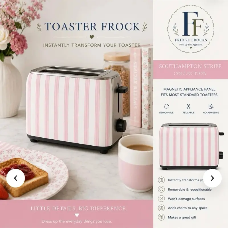 Toaster Frock Magnetic Toaster Cover | Cottagecore Kitchen Decor | Grandmillennial Toaster Panel | Removable Magnetic Appliance Cover | Floral Kitchen Decor | Hydrangea & Pink Coquette Designs