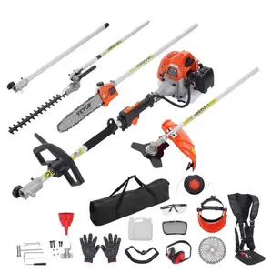 33CC 6-in-1 Multi-Functional Trimming Tools, Gas Hedge Trimmer, Weed Eater, String Trimmer, Brush Cutter, Edger, Pole Saw Chainsaw Pruner with Extension Pole