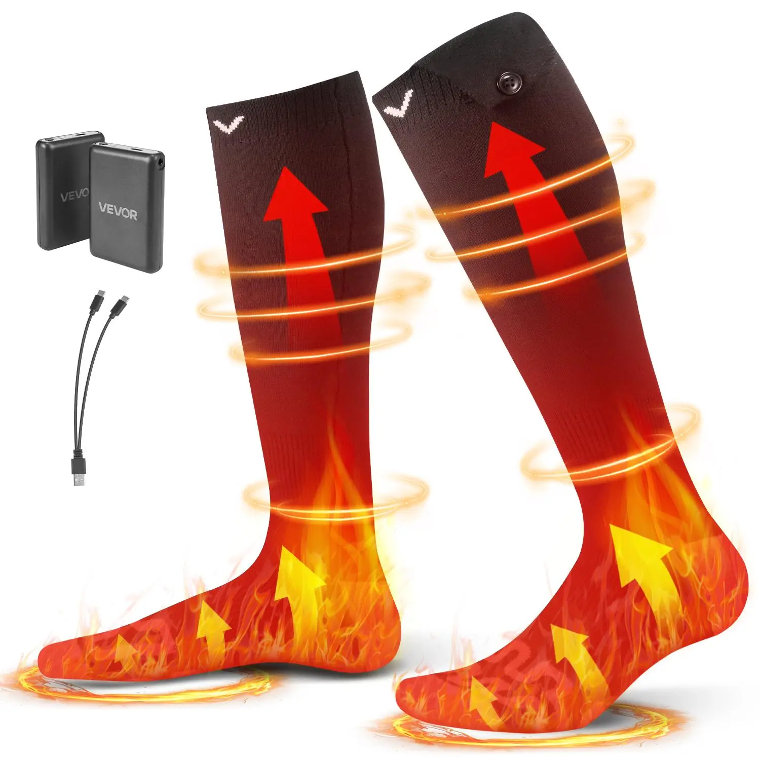 【DealsForYouDays】VEVOR Heated Socks, 5000mAh Battery Powered, Rechargeable Heating Socks with 4 Heating Levels, Electric Heated Sock for Men Women, Foot Warmer for Hunting Riding Camping Hiking Skiing, Outdoor Work