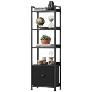 1-Drawer 5-Tier Bookshelf Modern Minimalist Design with Removable Fabric Drawer Perfect for Books and Storage Ideal for Home Office Living Room and Bedroom