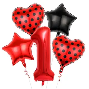 40-Inch Red Number 1 Balloon Set with Heart & Ladybug Balloons for 1st Birthday Party Decor