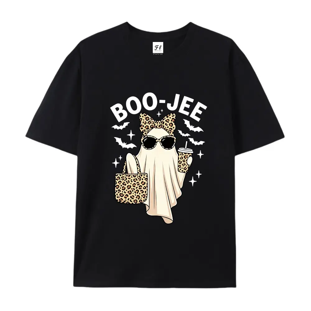 Women's Halloween Boujee Ghost Printed Short-Sleeve Cotton T-Shirt, Loose Lightweight Breathable Casual Classic Womenswear Top