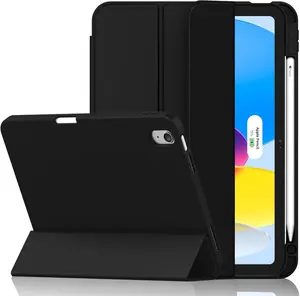 Case for iPad (A16)/iPad 10th Generation [11-Inch 2025/10.9 Inch 2022], Trifold Stand Smart Cover with Pencil Holder and Soft TPU Back, Supports Touch ID(Black)