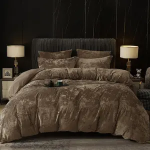 velvet duvet cover queen size, 3PCs ultra comforter cover, flannel duvet cover with pillow shams, 90 "x 90", dark khaki