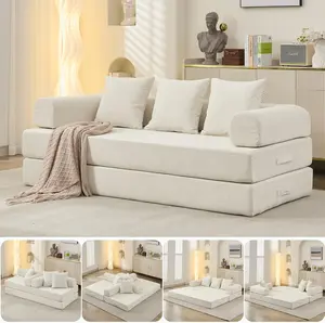 Convertible Sofa Couch Bed Modular Floor Couch, 78.8‘’ Cloud Folding Sleeper Sofa with Removable Backrest, Chenille Foldable Mattress Couch, Lazy Loveseat for Small Space, Apartment, Bedroom, Beige