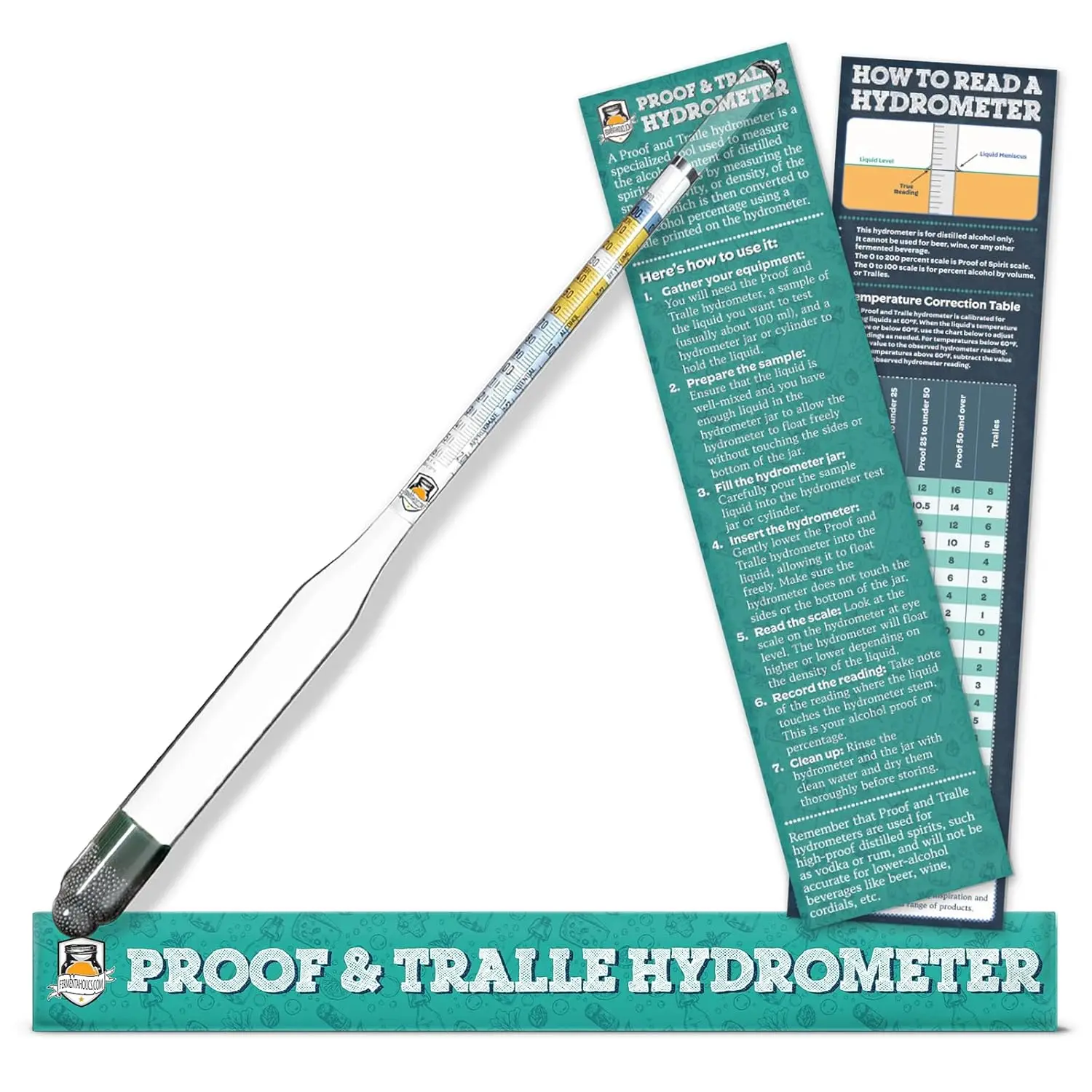 Proof and Tralle - Accurately Measure  Content - for Distilled  and , Moonshine -  Hydrometer, Alcoholmeter - 0-200 Proof