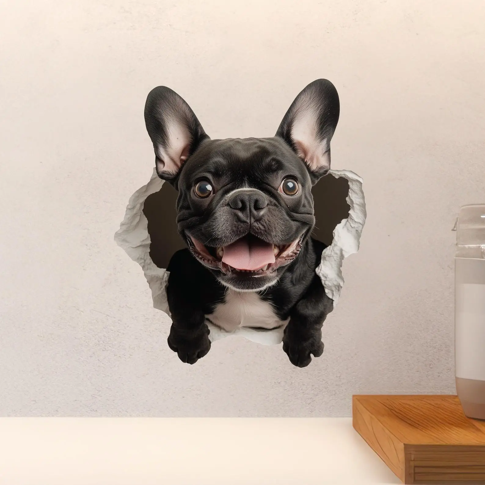 French Bulldog Decal - Wall Hole Dog Sticker with 3D Effect Sticker Vinyl