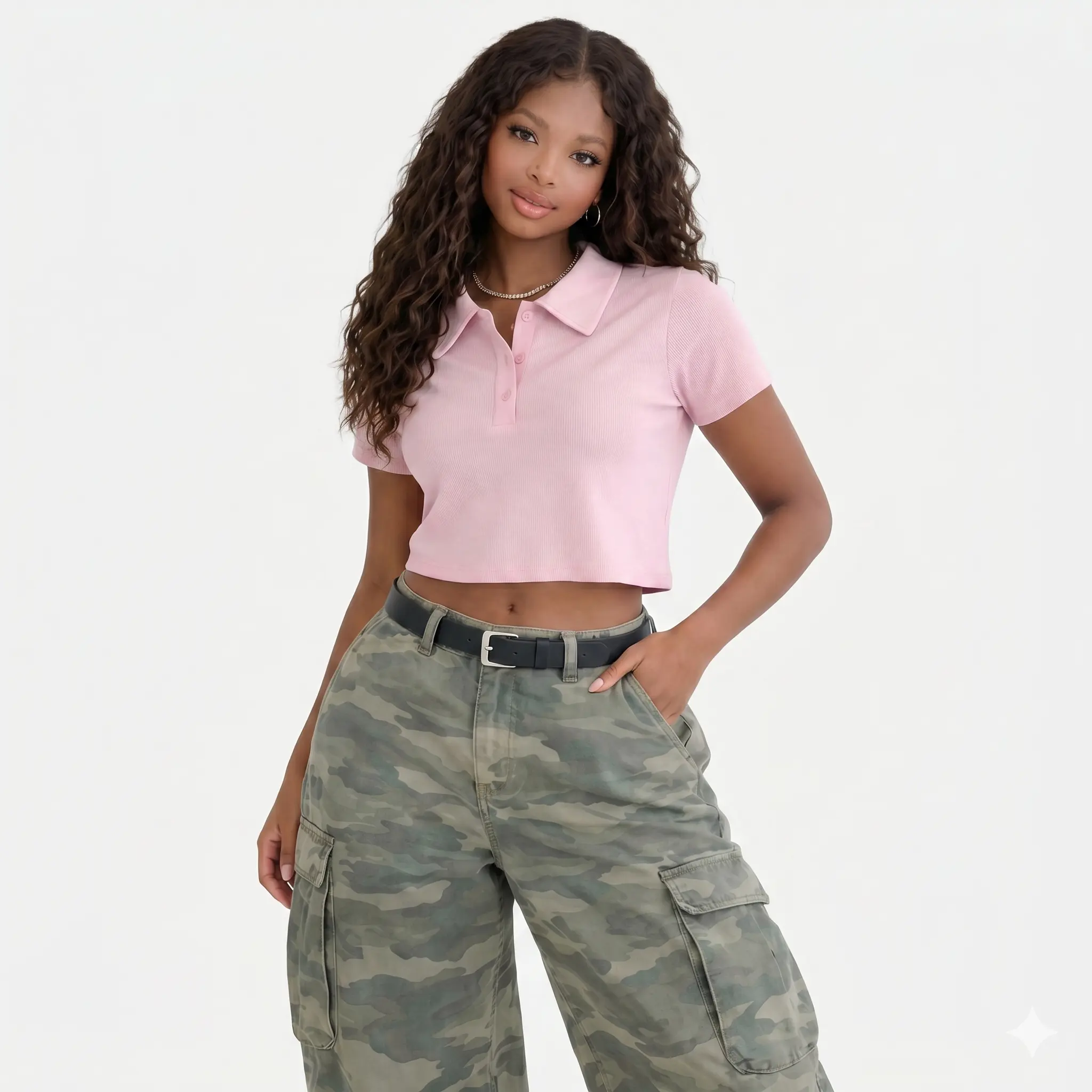 Forever 21 Women's Soft Knit Cropped Polo Shirt with Scalloped Trim, Preppy Shortsleeve Top for Everyday Fits
