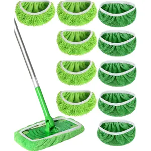 Reusable Microfiber Mop Pads Washable Wet & Dry Sweeping Cloths Mop Head (Green, 10PCS) Compatible with Sweeper Refills