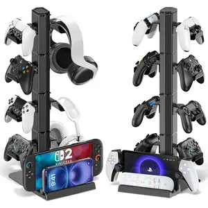 Dual Headphone Stand & Controller Holder 4 Tiers for Desk Detachable Remote Hook with Organizer Gaming Accessories for PS5 as Gamer
