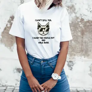 Funny Cat Shirt “I Don’t Spill Tea” Meme Tee • Viral Cat Graphic T-Shirt • Comfort Colors 1717 Unisex Shirt • Funny Sarcastic Cat Lover Gift • Trending TikTok Humor Tee for Women & Men