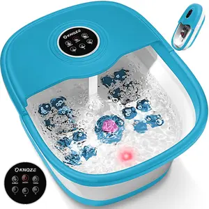 KNQZE Collapsible Foot Spa with Heat, Remote Control, Temperature Control, Bubbles, Pumice Stone, Red Light, Timer, 16 Massage Roller Pedicure Foot Bath Tub Foot Soaker for Relaxation & Stress Relief