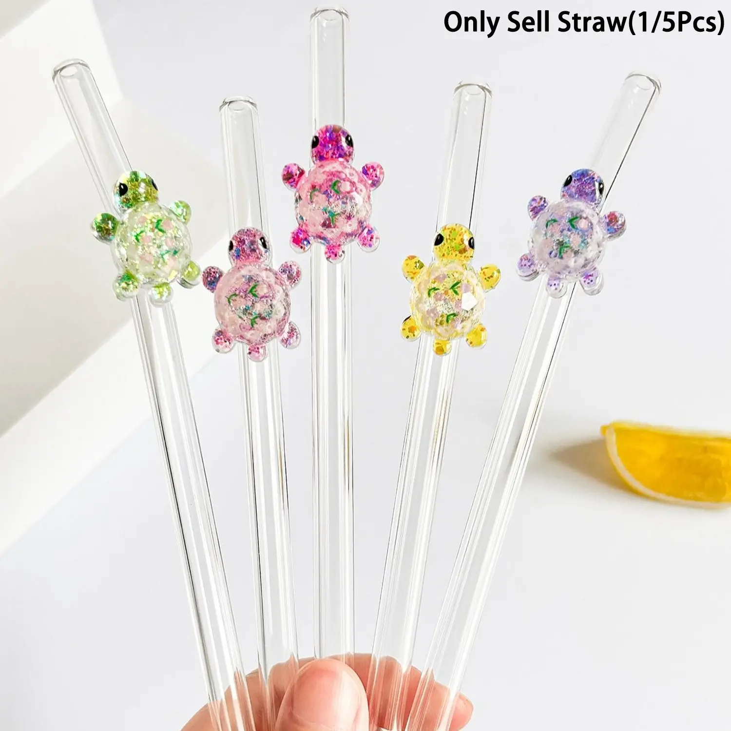 Cute Cartoon Turtle Glass Straws, Reusable Bendable Glass Straws for Ice Smoothies, Milk, Tea, Juice, Cocktails, Christmas Gift, Home Bar Accessories, Drinking Straw, Glass Straw Drinkware, Bent Straws, Flexible Straws
