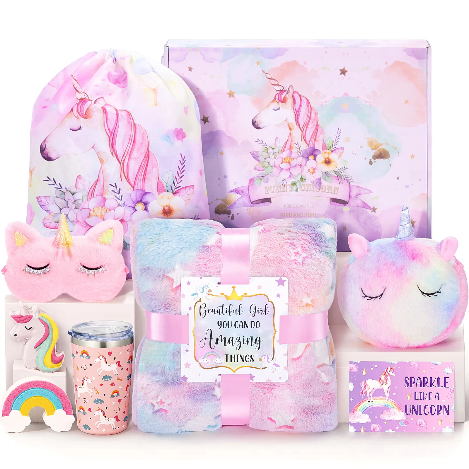 Tiblue Unicorn Themed Gifts Valentine's Day Gifts with Glow-in-the-Dark Blanket, Purse, Cup, and Jewelry Box Springtok