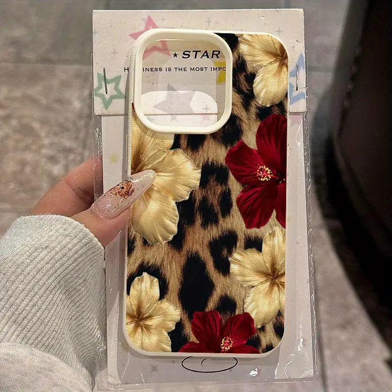 Floral Leopard Print Smartphone Case - Minimalist TPU Cover, Shockproof Protector, Stylish Camera Guard for iPhone 16 Pro Max/16 Plus/15 Pro Max/15/14/13 Pro/12/11 Mobile Accessories