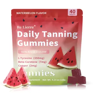 RE LlERRE Dally Tanning Gummies Sour Strawberry Flavor 40ct Natural Tan Booster with Beta-Carotene & lycopene Vegan Non-GMO Edible Beauty Supplement for Radiant Skin Healthcare Vitamin Fitness Edible Strawberry Optimum Dietary support