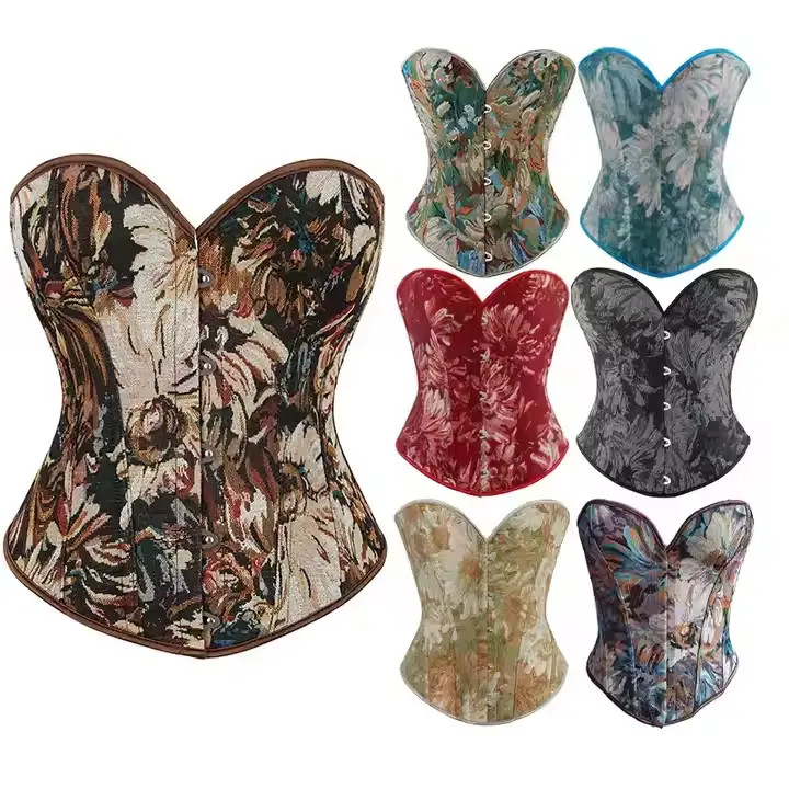 Women's Vintage Oil Painting Slim Crop Corset Bustier - Adjustable Ribbons Lace-Up Boned Top with 12 Plastic Bones, Renaissance Everyday Shapewear for Cosplay, Panties Compatible