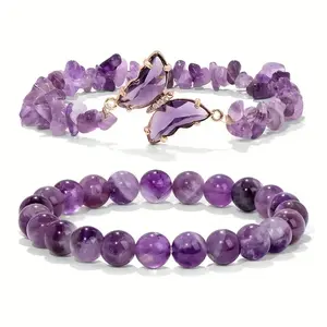 Crystal Butterfly  for Women Amethyst Obsidian Beaded  Natural Stone Crystal Beaded Anxiety Relief Lucky Butterfly Charms  for Women Jewelry Bracelet summerwins,summerwins