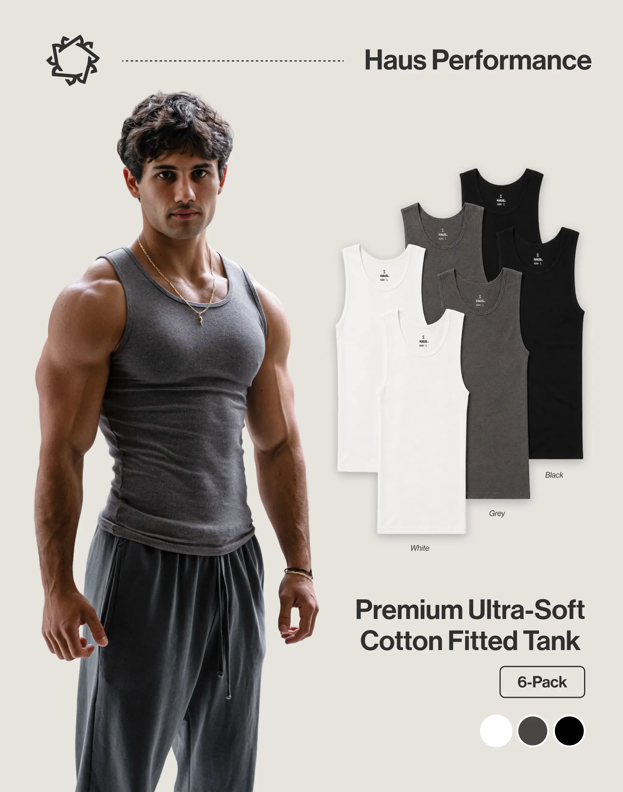 Haus | Premium Ultra-Soft Cotton Fitted Tank 6 Pack