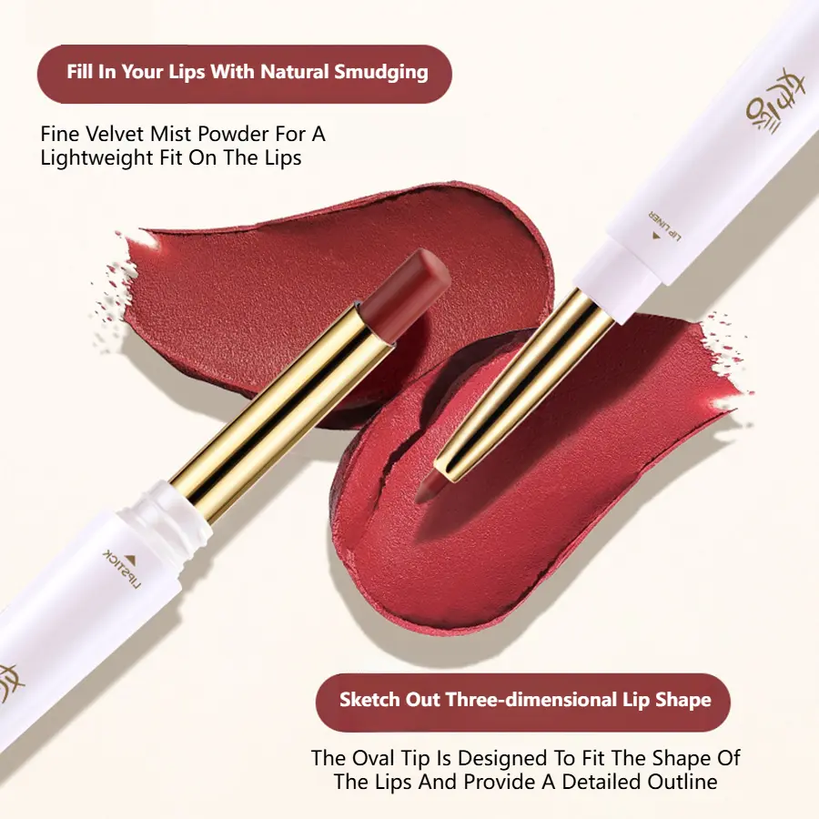 Double-Ended Non-Stick Matte Lipstick & Matte Lip Pencil, All-Purpose Makeup Cosmetic for Daily Lip Makeup & Daily Care Needs, Lip Care