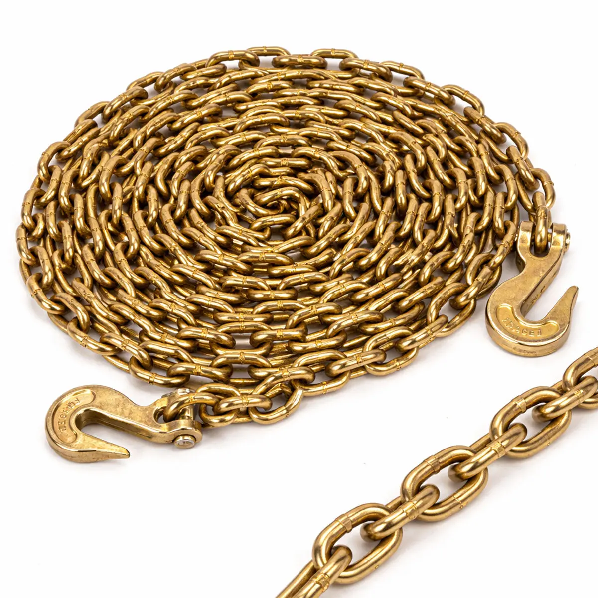 G80 Transport Binder Chain with Grab Hooks - 3/8" Diameter x 20 ft Long, 7100 LBS WLL, 4:1 Safety Design Factor, DOT Compliant & Marked, Ideal for Logging, Construction