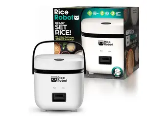 Rice Robot 4 Cup White Space Saving Rice Cooker with Ceramic Nonstick Inner Pot