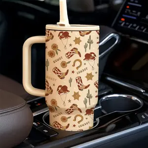 1 Pc 40oz Western Cowgirl Insulated Mug Tumbler, Cowboy Style Thermal Cup With Handle, Double Wall Stainless Steel, Stainless Steel Drinkware, Leak Proof For Hot Cold Drinks, Keep Warm 12 Hours Cold 24 Hours, Western Aesthetic Gift For Women Men