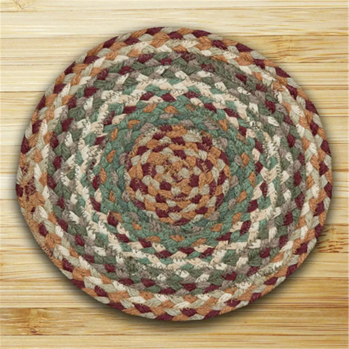 212 MAIN Eco-Friendly Biodegradable Natural Jute Round Shape Rug - Miniature Size, Buttermilk & Cranberry with Accent, Hand Stencil, Indoor Entryway Equestrian Leisure Use Rug