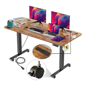 Farexon 48/55/63 Inches Electric Lifting Desk Adjustable Height from 27"-45" Sit Stand Up Desk for Home Office Computer Workstation with 2 USB Ports 3 AC Power Outlets Memory Preset and Wheels