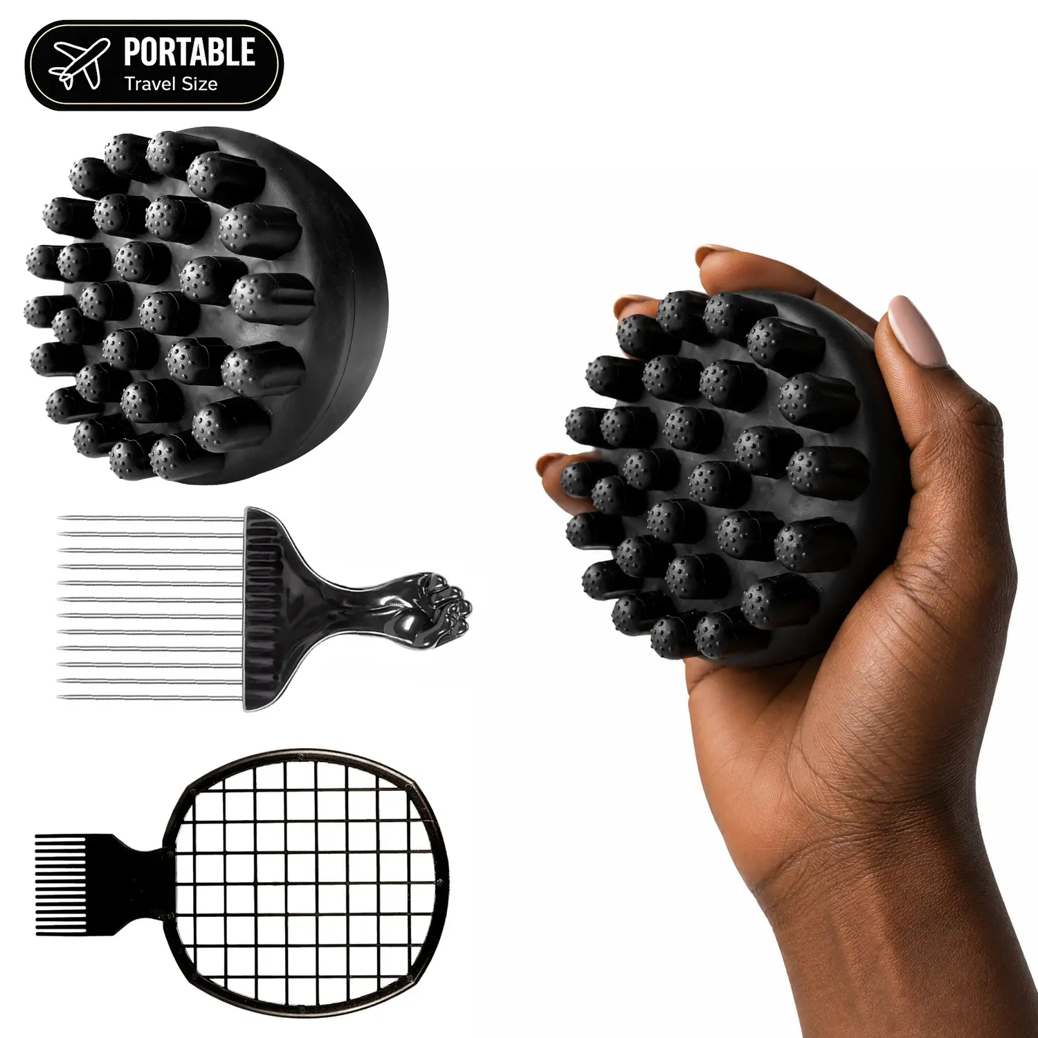 3 Piece Freeform Hair Tool Kit for Men, Mini Twist Curl Brush with Curl Defining Grid Comb and Metal Afro Pick, Portable Curl Styling Set for Short Coily Hair, Afro Curls and Loc Starter Styles