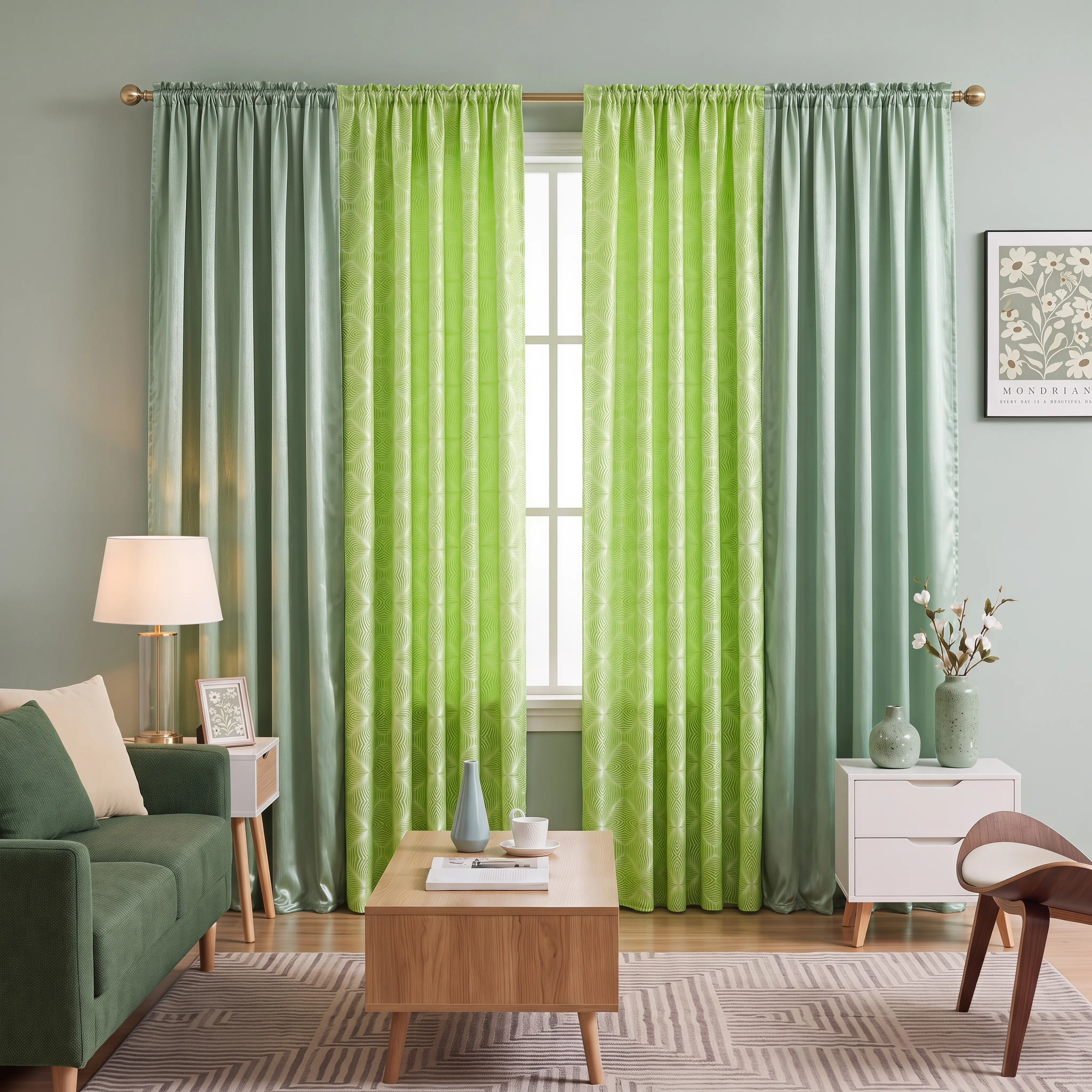 Satin Sheer and Jacquard Blackout Curtains Combo 4 Panels Set 52x90 Inch, 2 Crinkled Semi Transparent Rod Pocket Voile Plus 2 Heavy Metallic Geometric Thermal Noise Blocking Drapes, Luxury Farmhouse Decor for Bedroom Living Room DA01&DA02