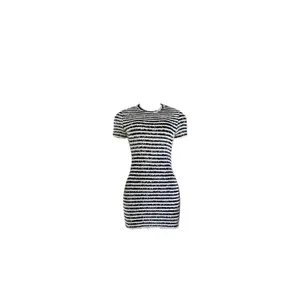 Women's Fuzzy Striped Black and White Casual Mini Dress - Sassy