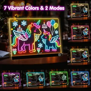 LED Note Board with Colors, 11.81"X7.87" Led Drawing Board Acrylic Dry Erase Board with Light 7 Colors Message Writing Board Night Light Decorative Neon Light with 7 Markers for Home/Office/Christmas Decor