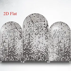 15-day 2D Flat Delivery Silver Disco Ball Happy Birthday Arch Backdrop Cover for Glam Celebration