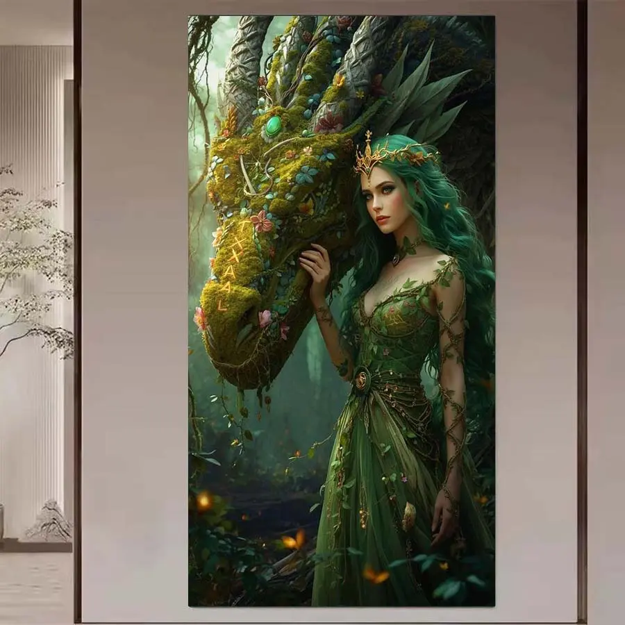 1 DIY diamond painting kit, 5D diamond art set, DIY decoration, Green Dragon diamond painting kit with full round diamonds, mosaic, diamond art, DIY artistic home decoration, suitable for Christmas, Wall Art Painting