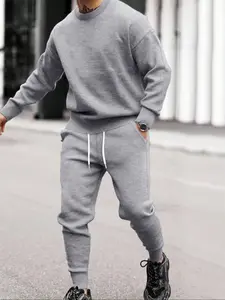 Men's Drop Shoulder Long Sleeve Crewneck Sweatshirts Pullover Sweatshirt & Drawstring Waist Sweatpants Thermal Lined Two-piece Set, Casual Fashion Cozy Breathable Two Piece Outfits for Daily Outdoor Wear, Men Clothes for Fall & Winter