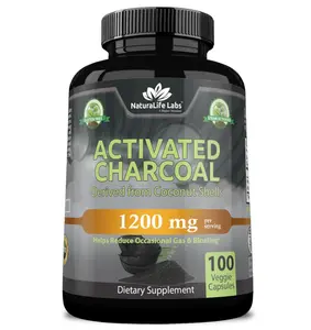 NaturaLife Labs Activated Charcoal 1,200 mg – Highly Absorbent – Supports Relief of Occasional Gas & Bloating – from Coconut Shells – 100 Veg Capsules