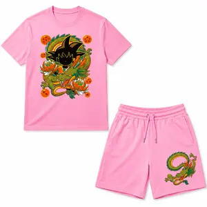 2-Piece Z Goku & Shenron Anime Set – Milk Silk Shorts + Vintage Washed Graphic Tee, Japanese Manga Streetwear, Retro Oversized DBZ Outfit