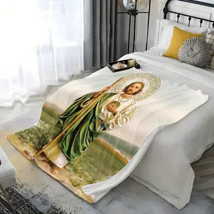 1pc Vintage Saint Print Flannel Blanket, Soft Cozy Throw for Bed, Sofa, Camping, 280GSM Polyester, Christmas Holiday Gift